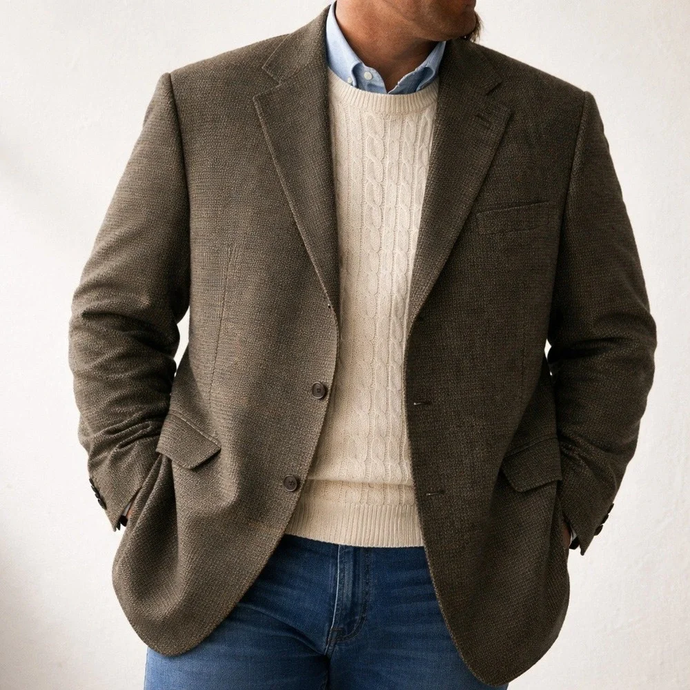 Canali Proposta Wool Houndstooth Blazer Brown‎ L READ